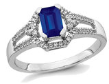 1/2 Carat (ctw) Natural Blue Sapphire Ring in 14K White Gold with Diamonds 1/6 Carat (ctw)